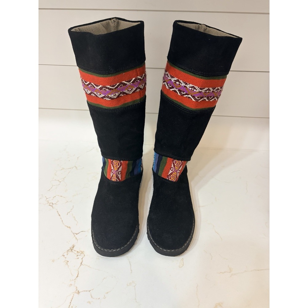 Suede Boots Cats Walking Machines Vibrant Black Colorful Embroidery